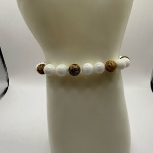 Women's White Turquoise Stretch Bracelet Mountain Jasper or Sandalwood Brown